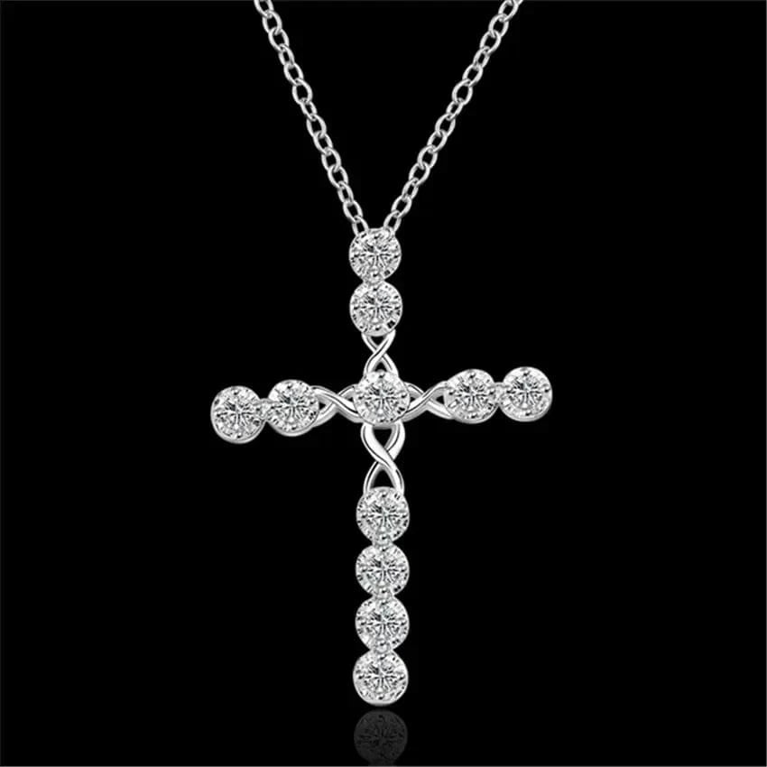 The Carat Cave 925 Silver Crystal Cross Necklace – 45cm