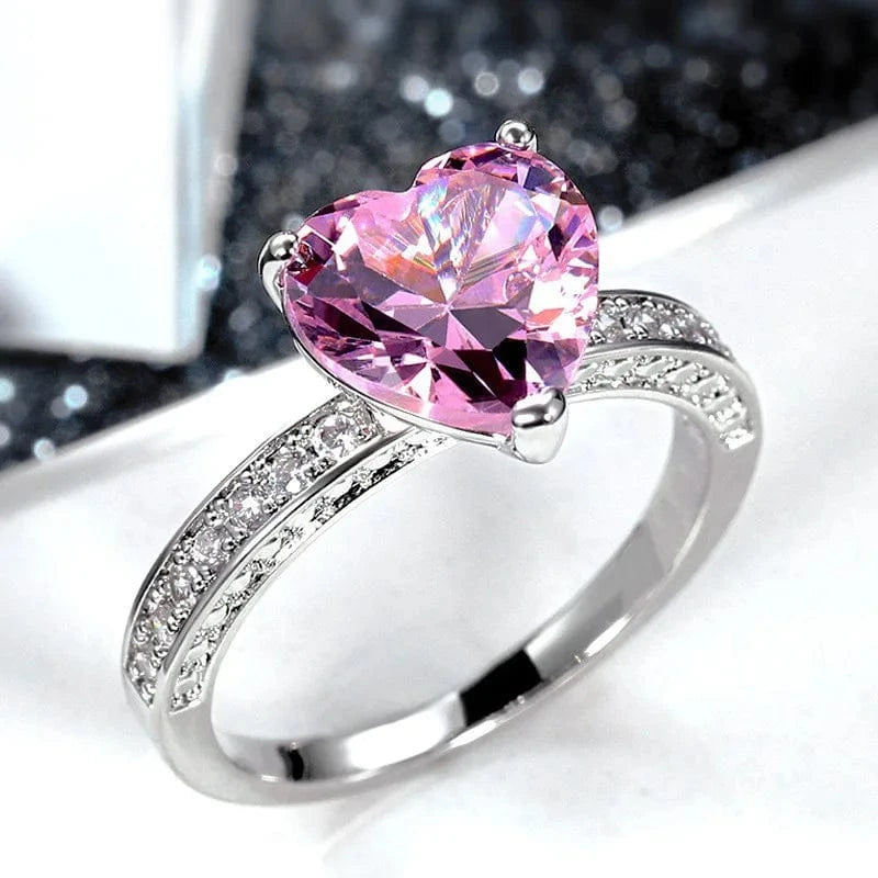 The Carat Cave 925 Silver Pink Heart CZ Ring
