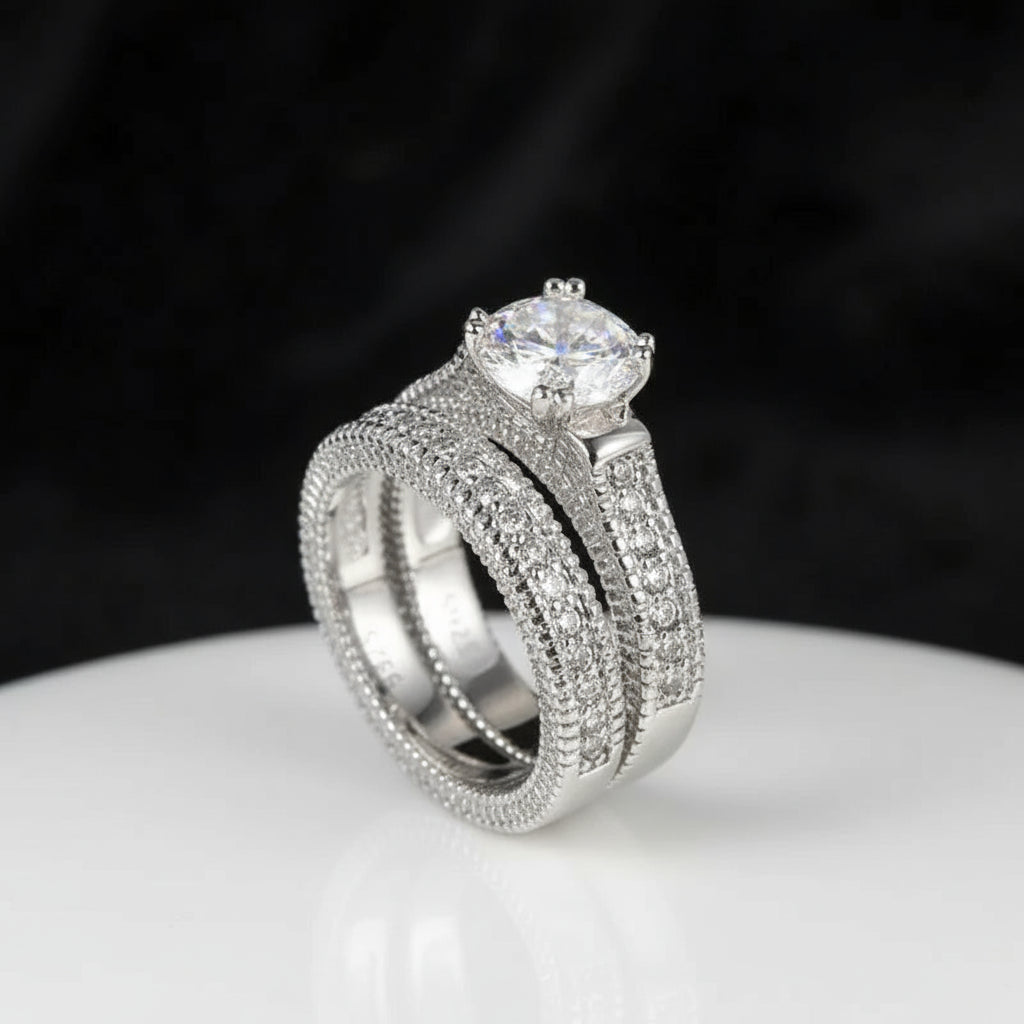 The Carat Cave 925 Sterling Silver CZ Couple Ring Set