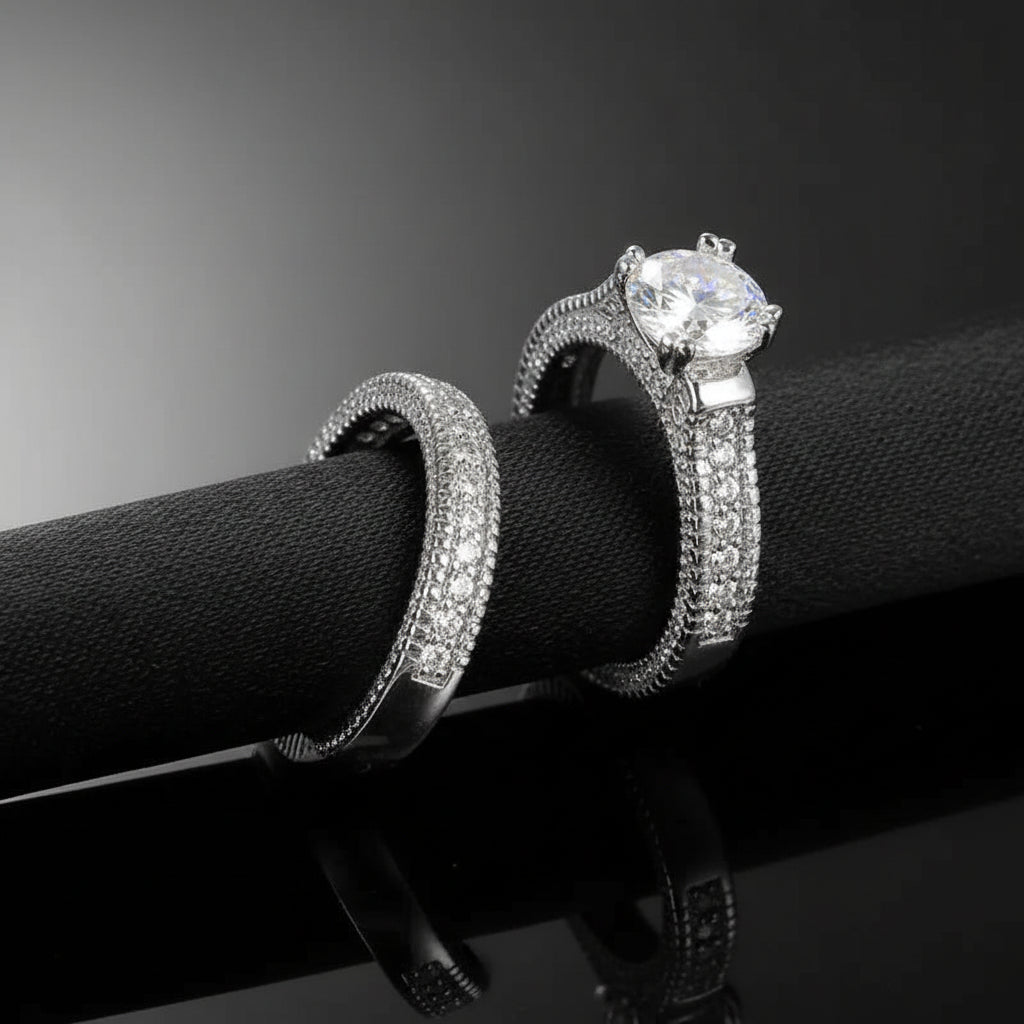 The Carat Cave 925 Sterling Silver CZ Couple Ring Set