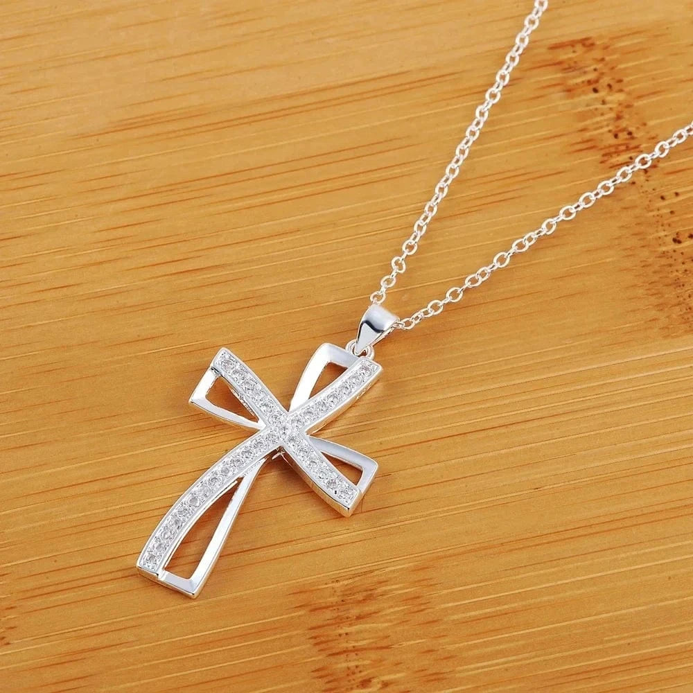 The Carat Cave 925 Sterling Silver Necklace Cross Charm