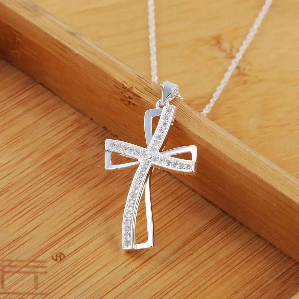 The Carat Cave 925 Sterling Silver Necklace Cross Charm