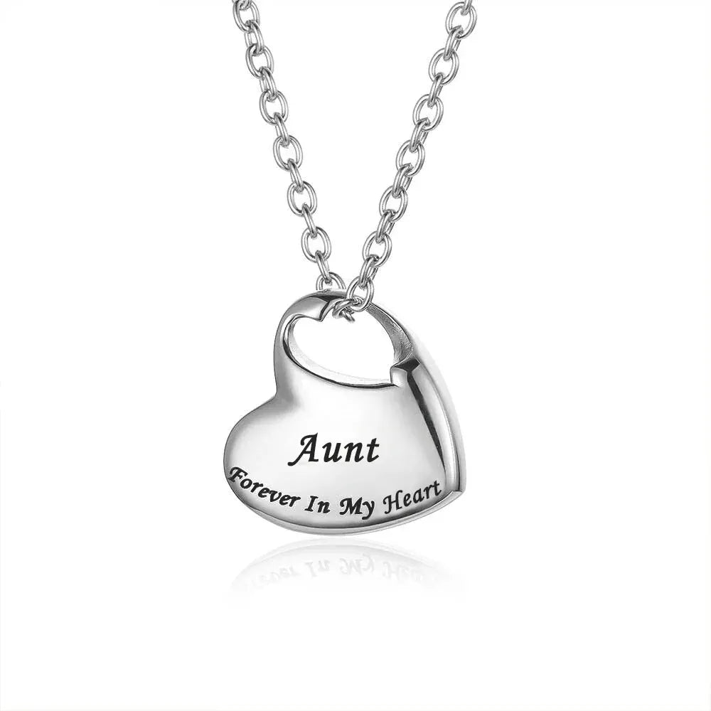 The Carat Cave aunt Cremation Urn Necklace for Ashes Urn Jewelry,Forever in My Heart Carved Stainless Steel Keepsake Waterproof Memorial Pendant