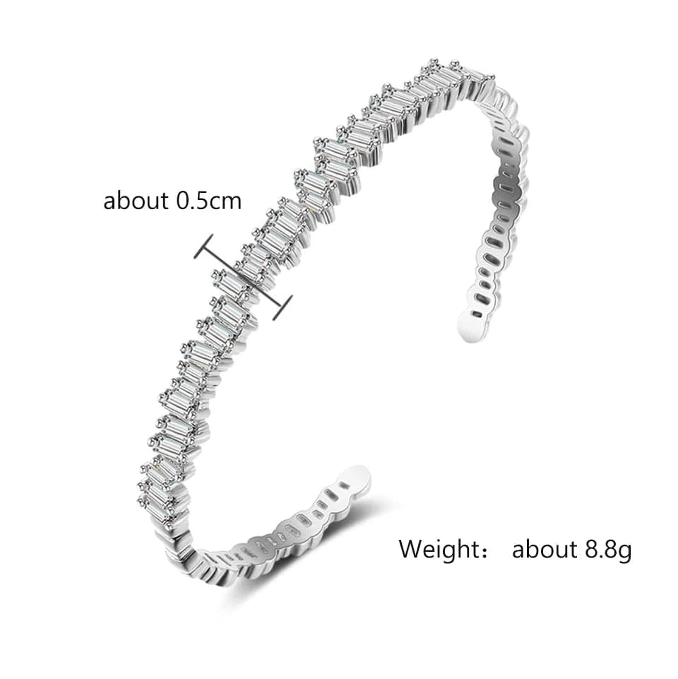 The Carat Cave Baguette CZ Open Cuff Bangle – Platinum Plated
