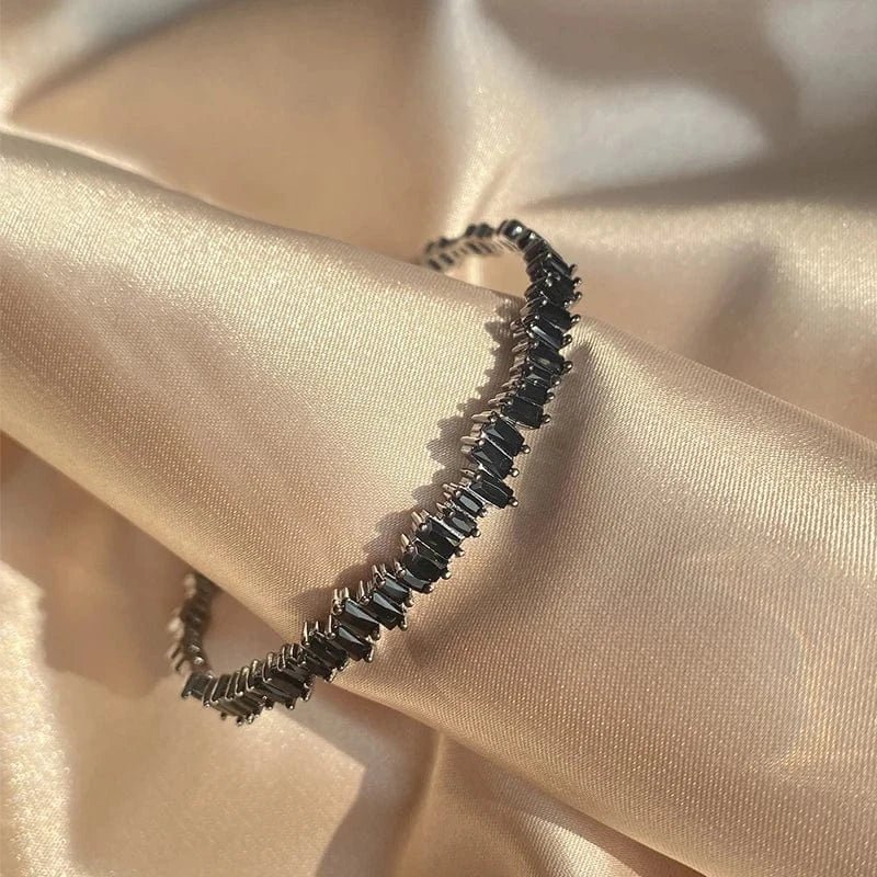 The Carat Cave Baguette CZ Open Cuff Bangle – Platinum Plated