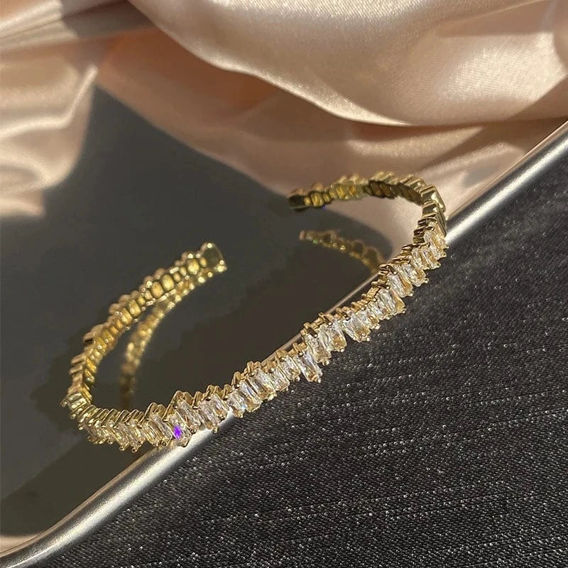 The Carat Cave Baguette CZ Open Cuff Bangle – Platinum Plated