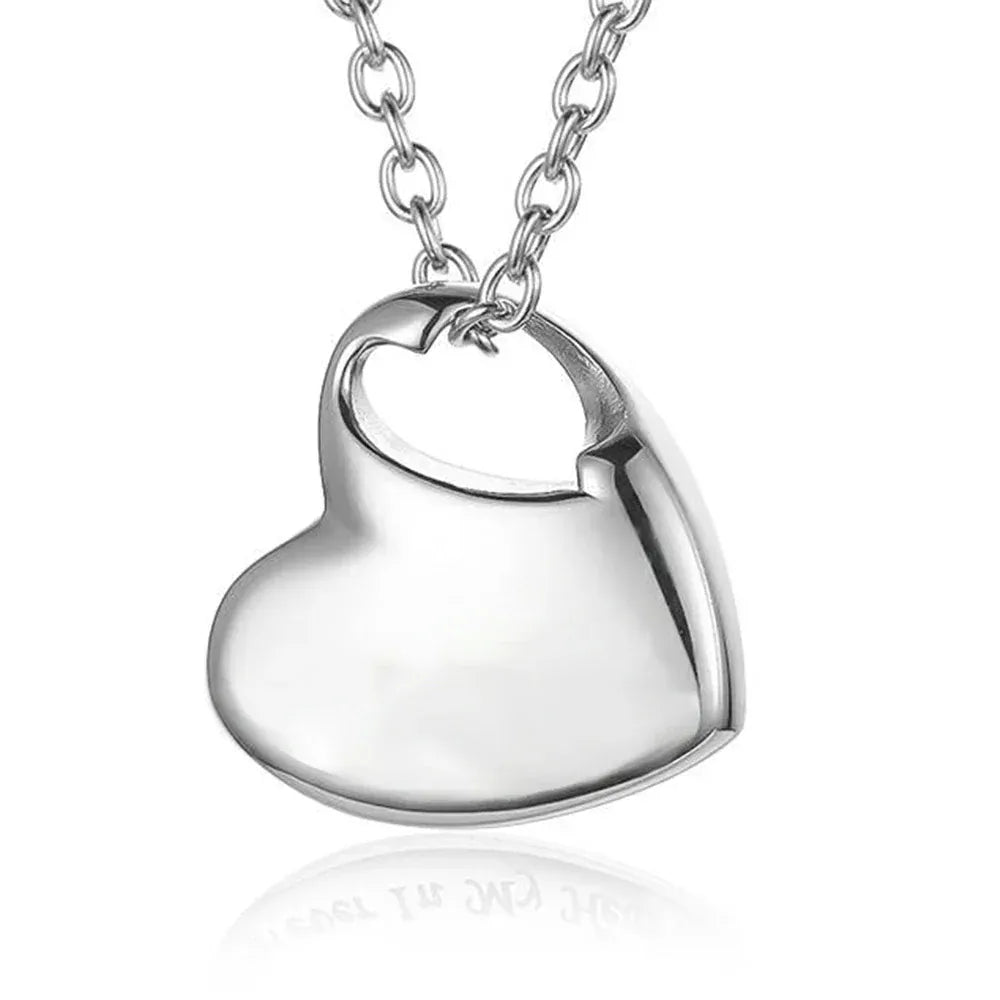 The Carat Cave blank Cremation Urn Necklace for Ashes Urn Jewelry,Forever in My Heart Carved Stainless Steel Keepsake Waterproof Memorial Pendant