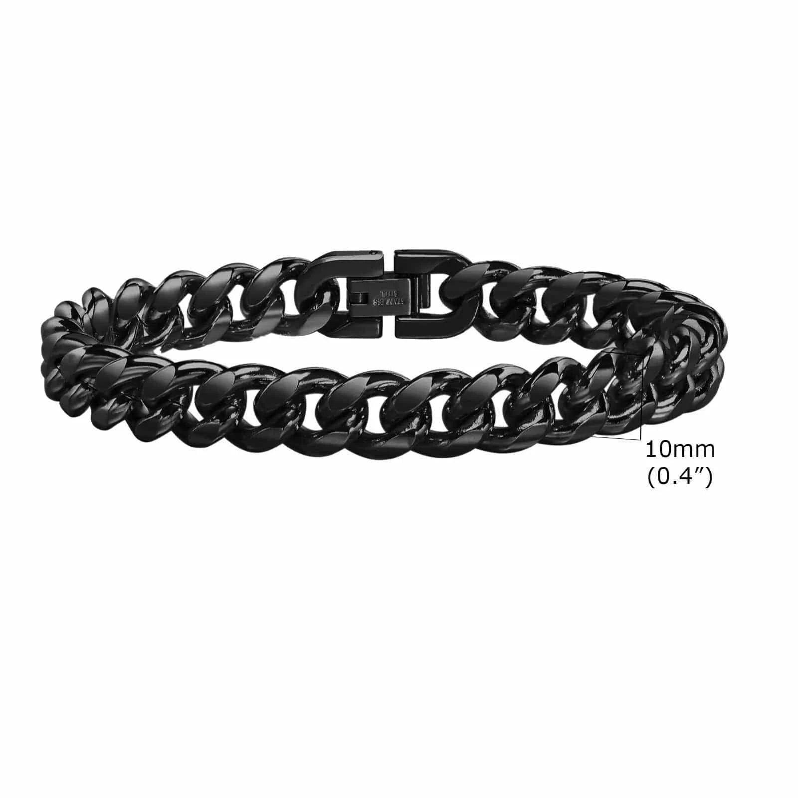 The Carat Cave BR-1704B-10 / 22cm Stainless Steel Bold Cuban Bracelets for Men Women - 6mm/8mm/10mm/12mm