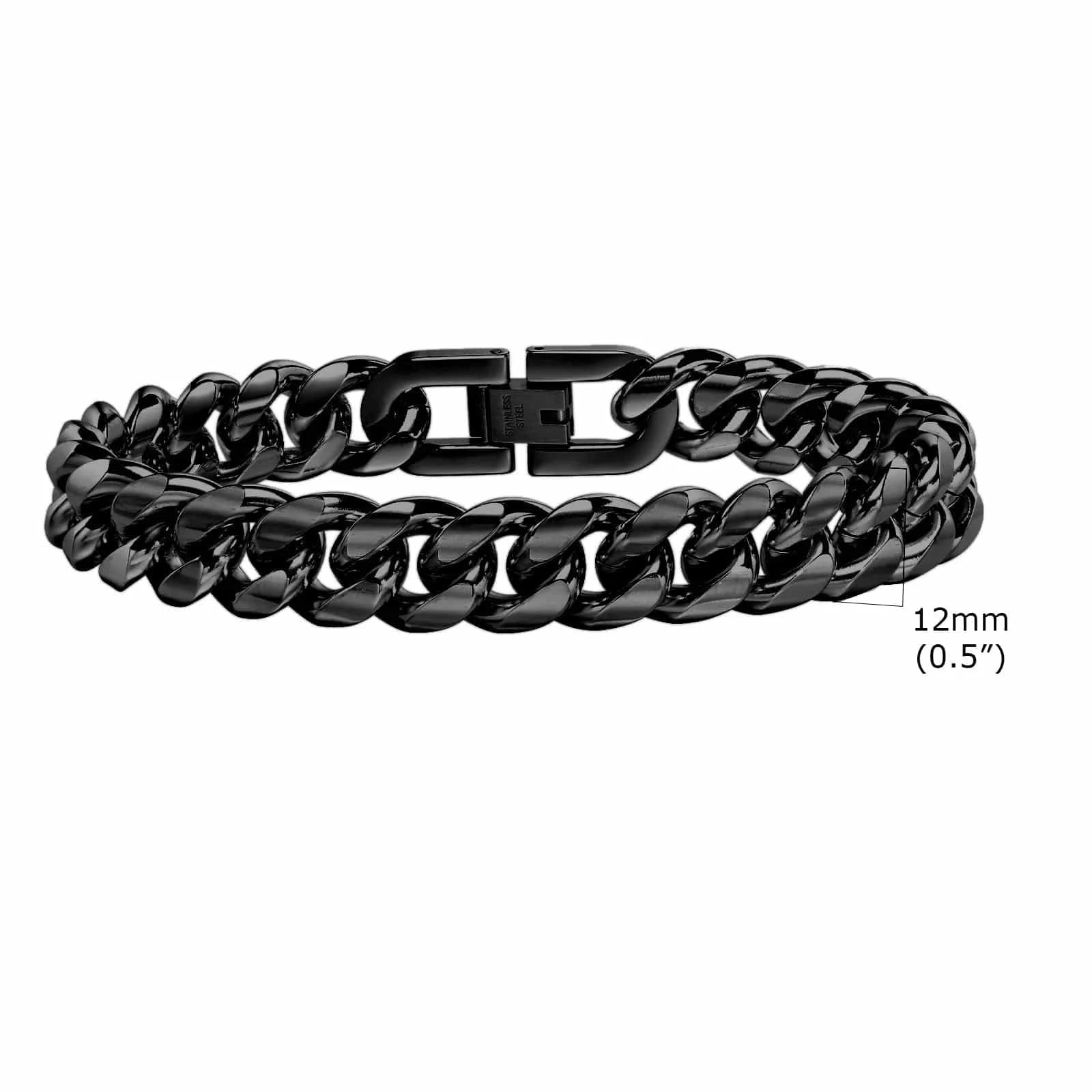 The Carat Cave BR-1704B-12 / 18cm Stainless Steel Bold Cuban Bracelets for Men Women - 6mm/8mm/10mm/12mm