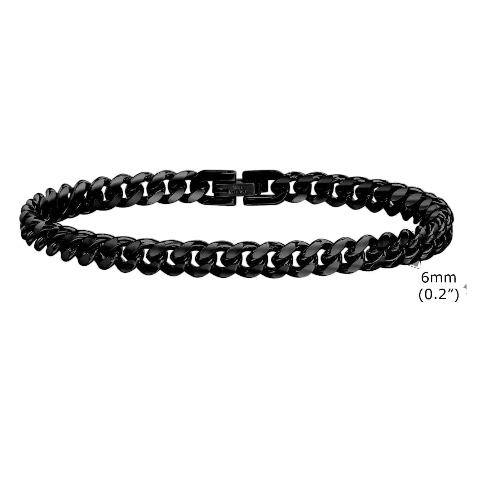 The Carat Cave BR-1704B-6 / 22cm Stainless Steel Bold Cuban Bracelets for Men Women - 6mm/8mm/10mm/12mm
