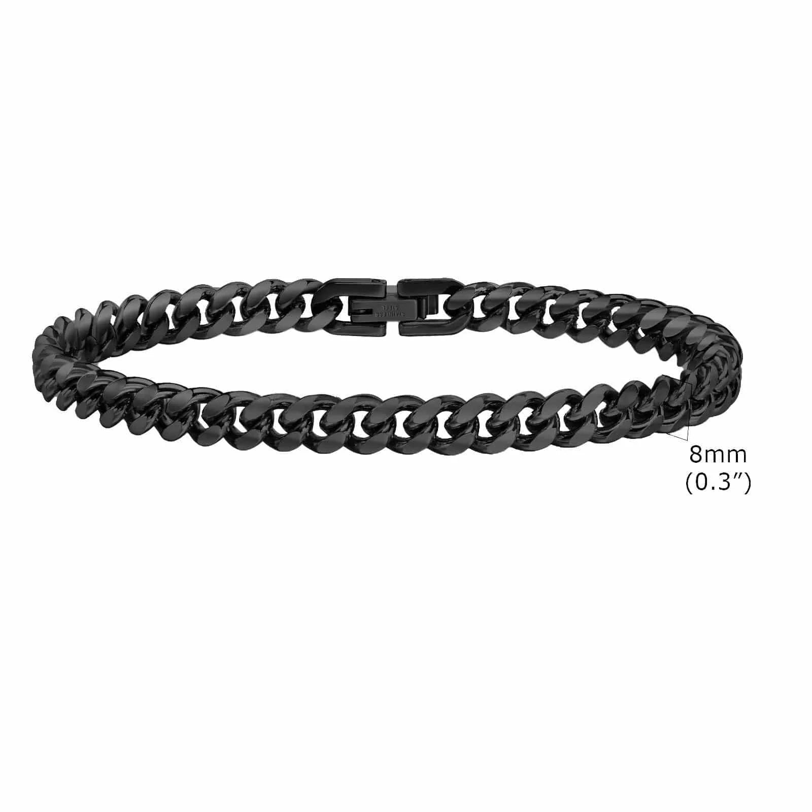 The Carat Cave BR-1704B-8 / 20cm Stainless Steel Bold Cuban Bracelets for Men Women - 6mm/8mm/10mm/12mm