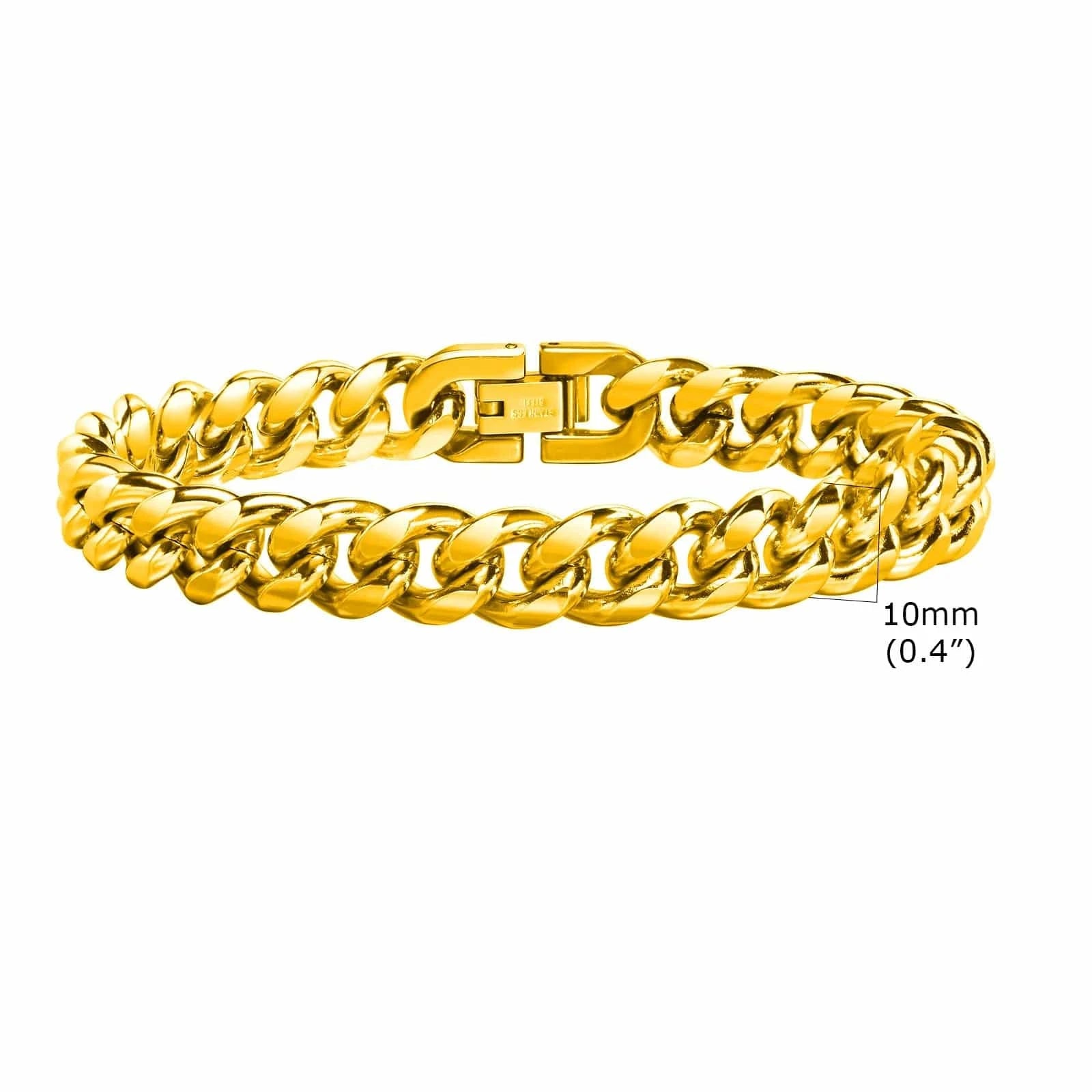 The Carat Cave BR-1704G-10 / 18cm Stainless Steel Bold Cuban Bracelets for Men Women - 6mm/8mm/10mm/12mm