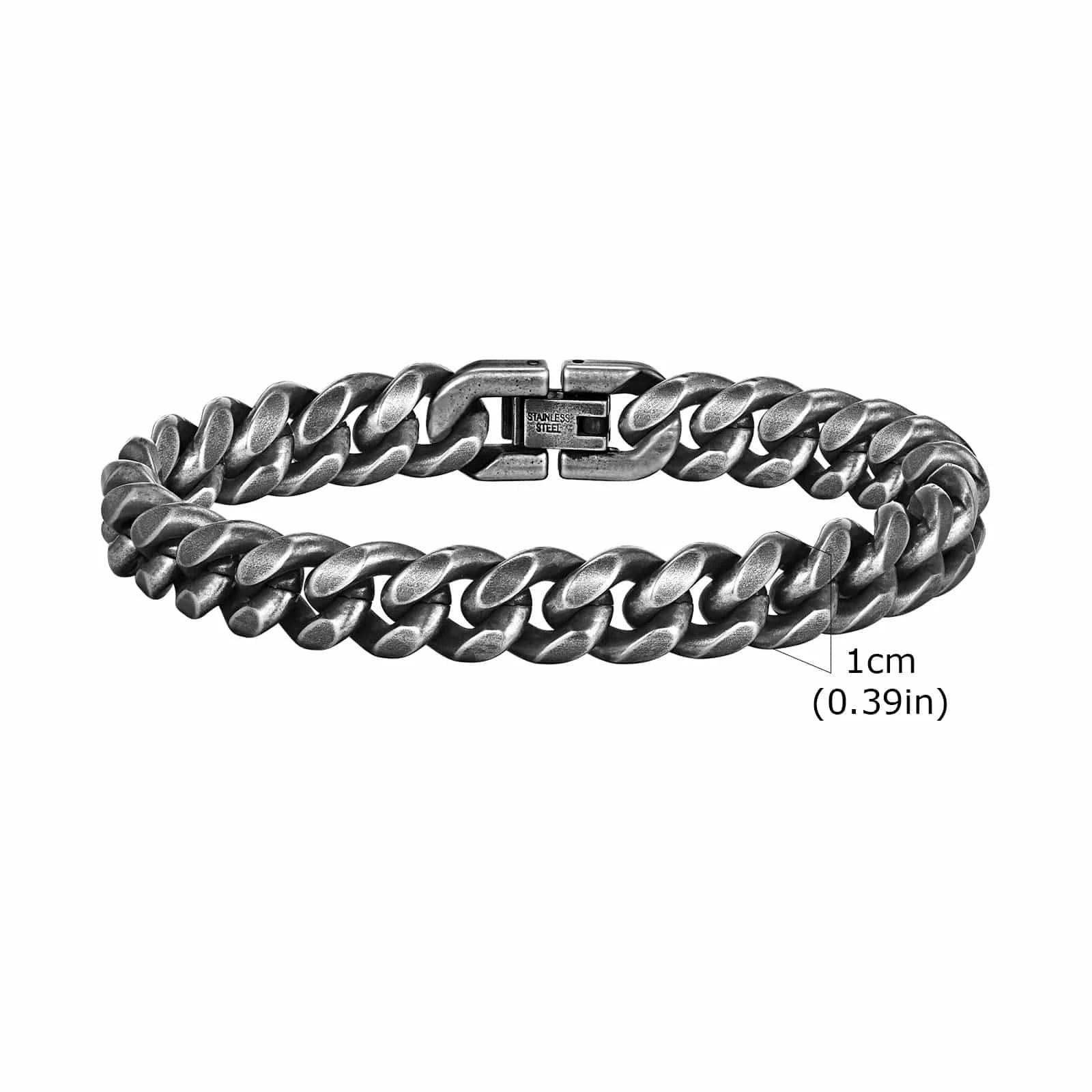 The Carat Cave BR-1704GR-10 / 18cm Stainless Steel Bold Cuban Bracelets for Men Women - 6mm/8mm/10mm/12mm
