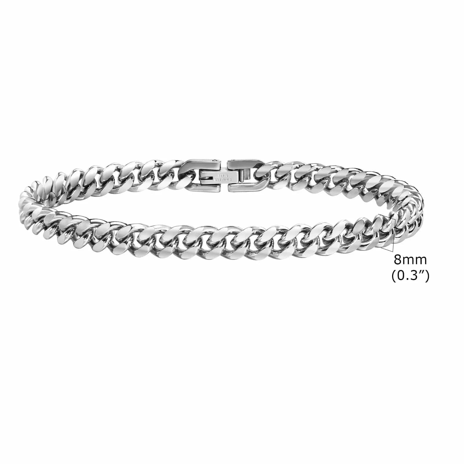 The Carat Cave BR-1704S-8 / 22cm Stainless Steel Bold Cuban Bracelets for Men Women - 6mm/8mm/10mm/12mm