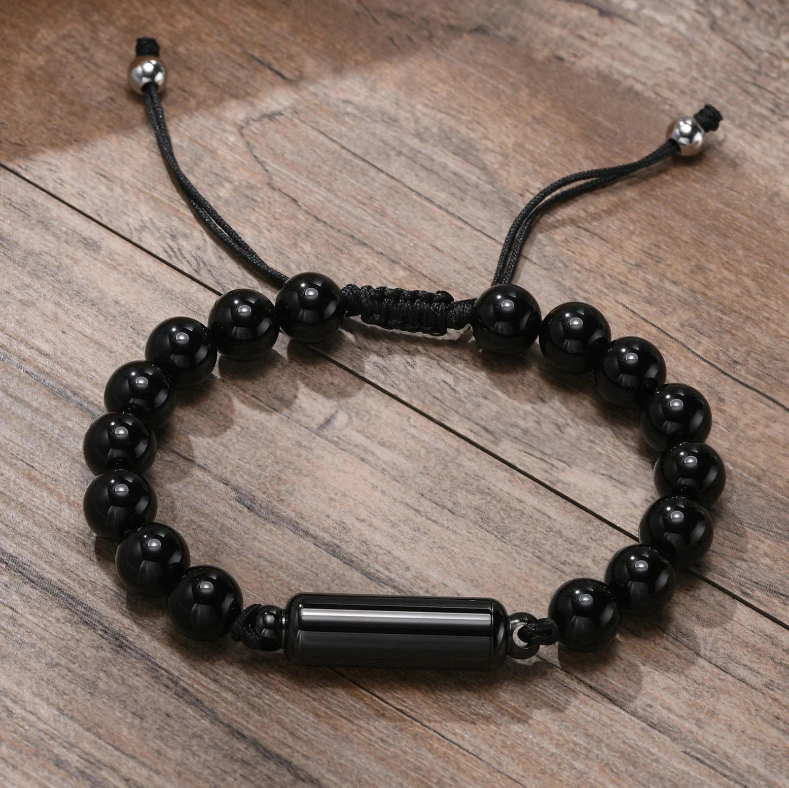 The Carat Cave BR-994B-4 Vnox Men's Casual Lava Stone Beads Urn Bracelets for Ashes, Hollow Tube Cremation Keepsake Memorial Jewelry,Length Adjustable