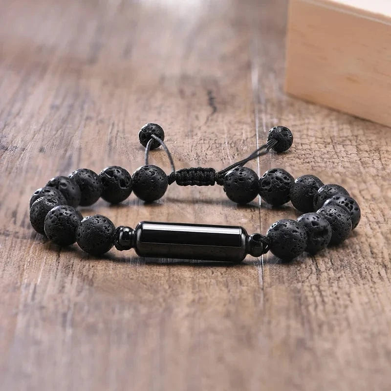 The Carat Cave BR-994B Vnox Men's Casual Lava Stone Beads Urn Bracelets for Ashes, Hollow Tube Cremation Keepsake Memorial Jewelry,Length Adjustable