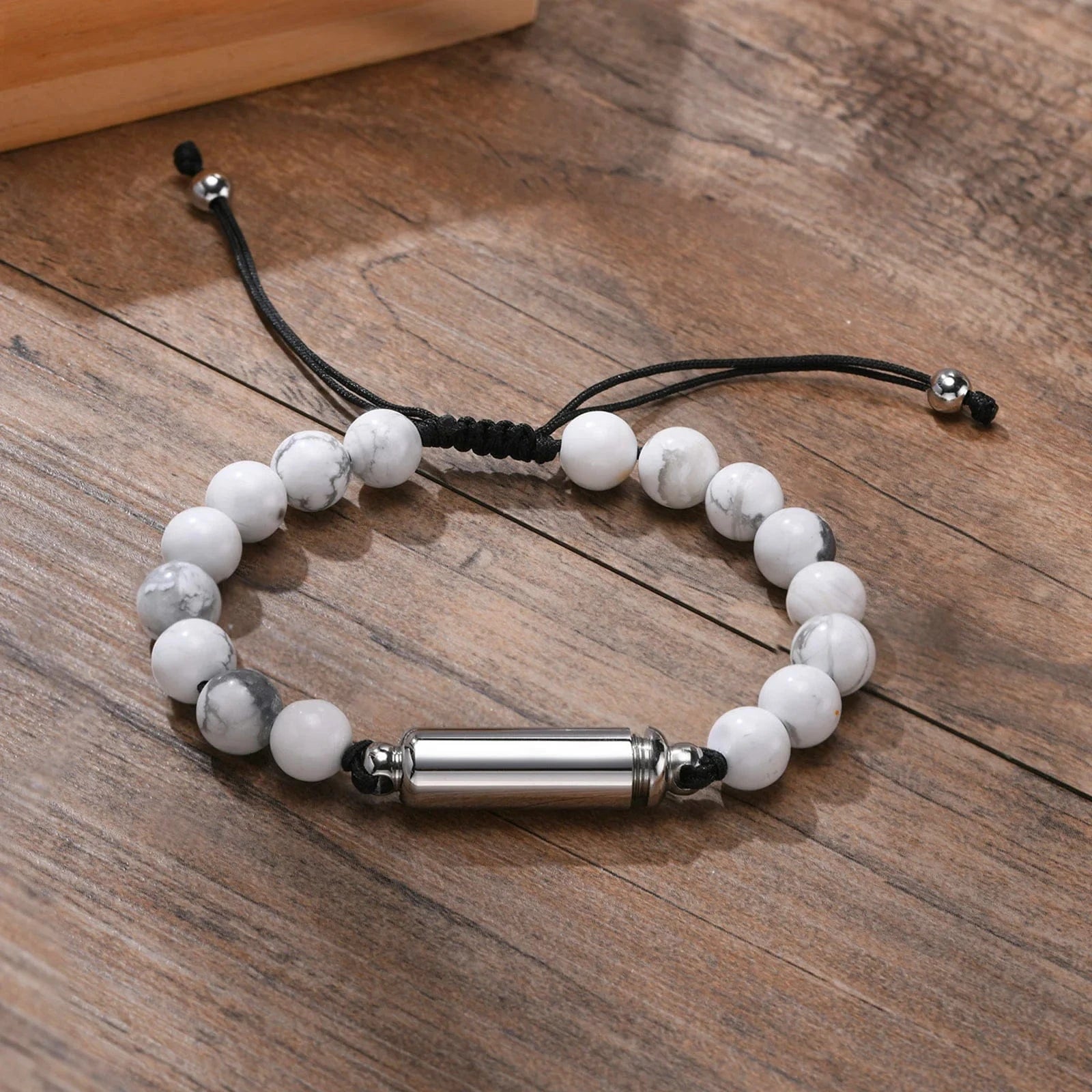 The Carat Cave BR-994S-1 Vnox Men's Casual Lava Stone Beads Urn Bracelets for Ashes, Hollow Tube Cremation Keepsake Memorial Jewelry,Length Adjustable