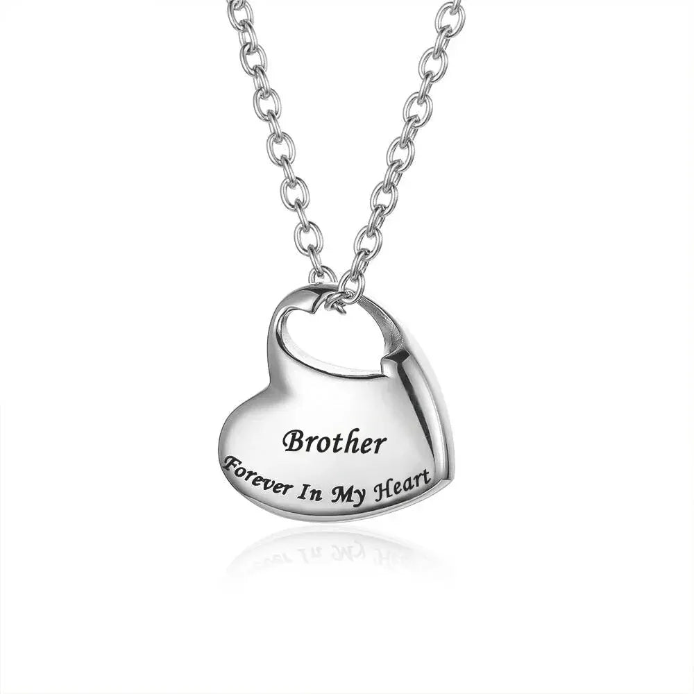 The Carat Cave brother Cremation Urn Necklace for Ashes Urn Jewelry,Forever in My Heart Carved Stainless Steel Keepsake Waterproof Memorial Pendant