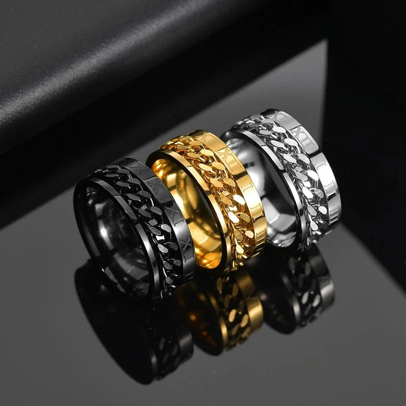 The Carat Cave Cool Stainless Steel Rotatable Men Ring High Quality Spinner Chain Punk Women Jewelry for Party Gift