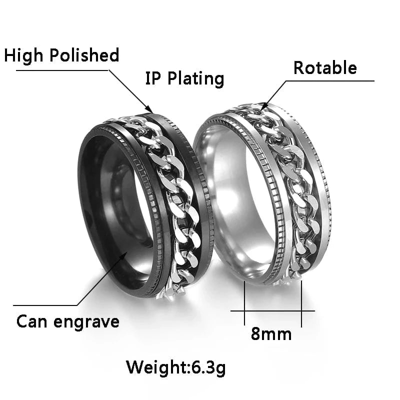 The Carat Cave Cool Stainless Steel Rotatable Men Ring High Quality Spinner Chain Punk Women Jewelry for Party Gift