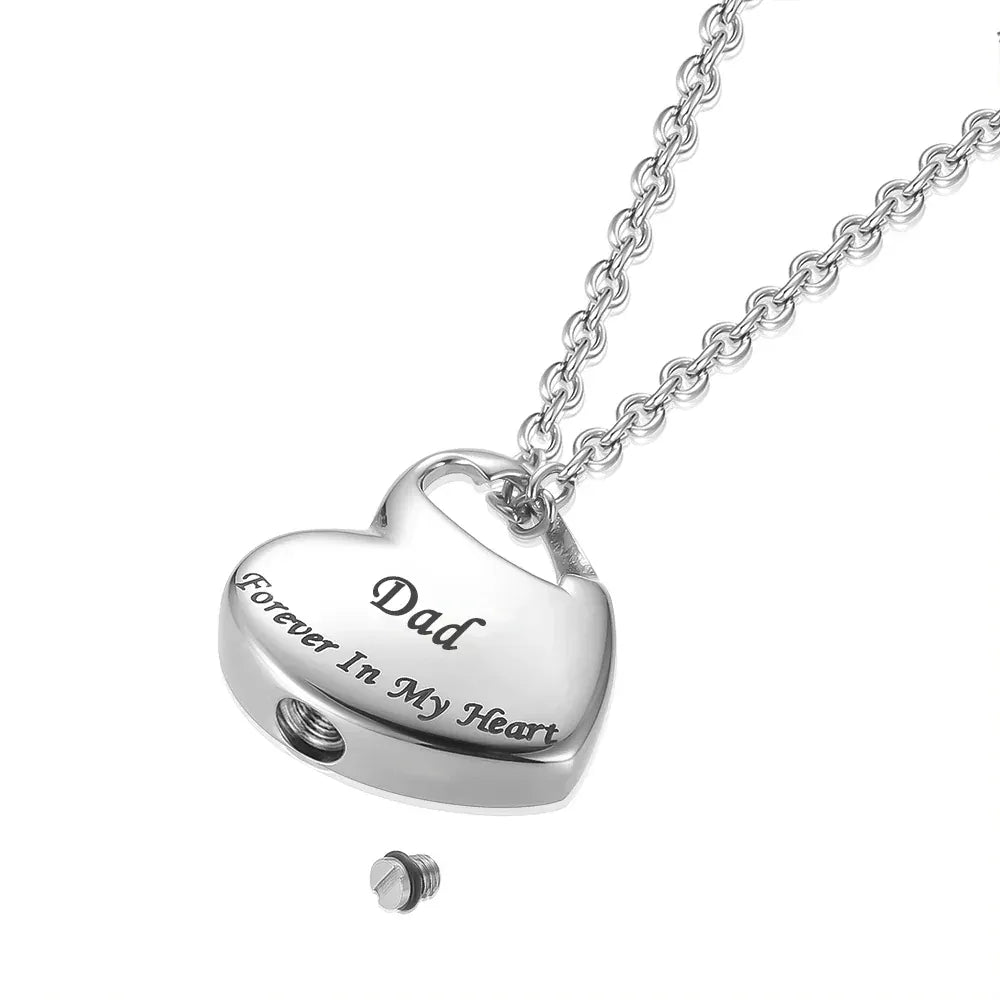 The Carat Cave Cremation Urn Necklace for Ashes Urn Jewelry,Forever in My Heart Carved Stainless Steel Keepsake Waterproof Memorial Pendant