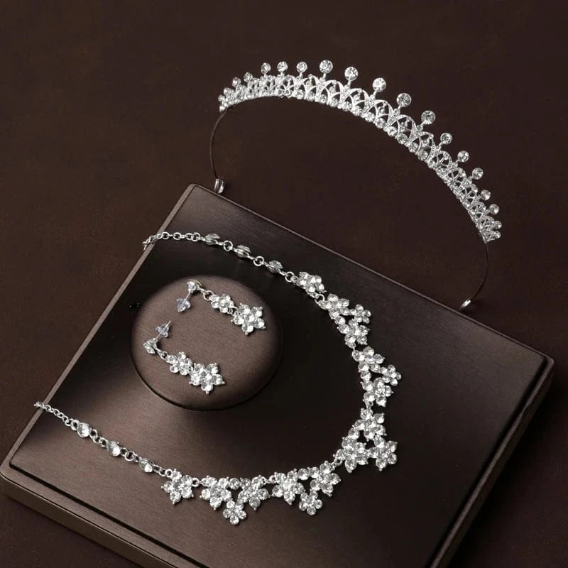 The Carat Cave Crystal Blossom Set Bridal Tiara & Jewellery Set – 4 Piece
