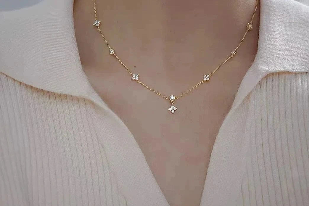 The Carat Cave DD-TN28-gold / 45cm Zircon Four-leaf Flower Chain Necklace for Women