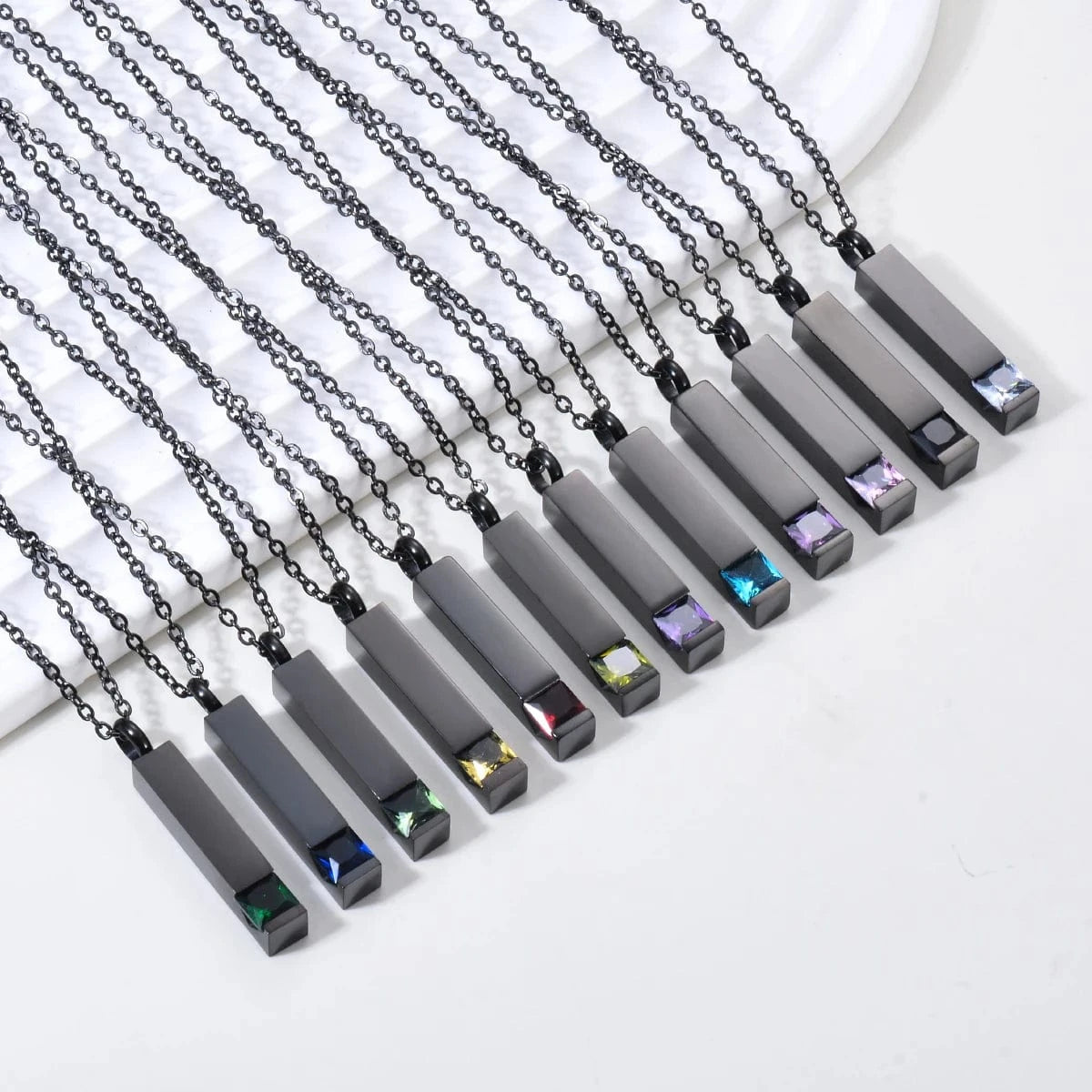 The Carat Cave Dropshipping Black Cremation Urn Jewelry Cube Stainless Memorial Ashes Necklace Pendant 12 Kinds Birthstone Keepsake Jewelry