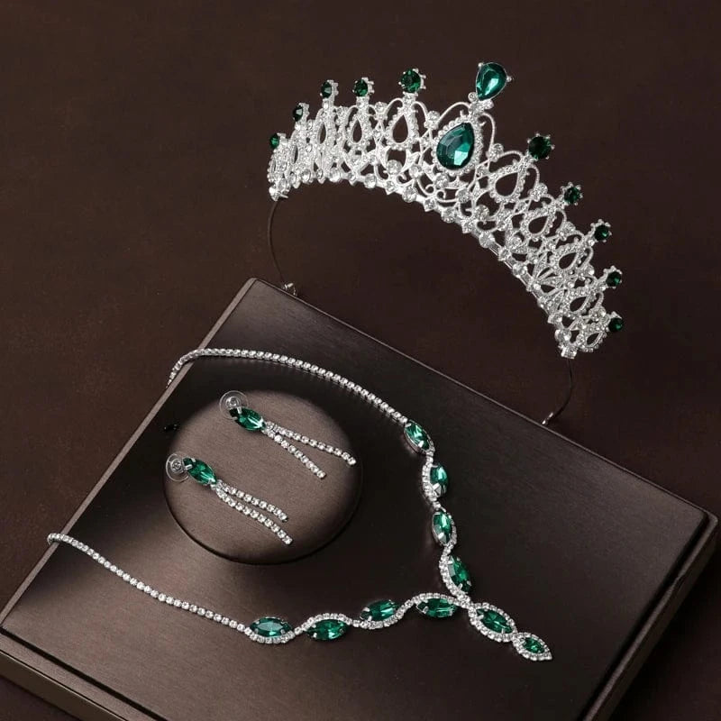 The Carat Cave Emerald Empress Set Bridal Tiara & Jewellery Set – 4 Piece