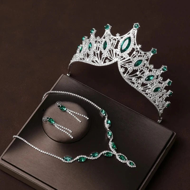 The Carat Cave Emerald Enchant Set Bridal Tiara & Jewellery Set – 4 Piece