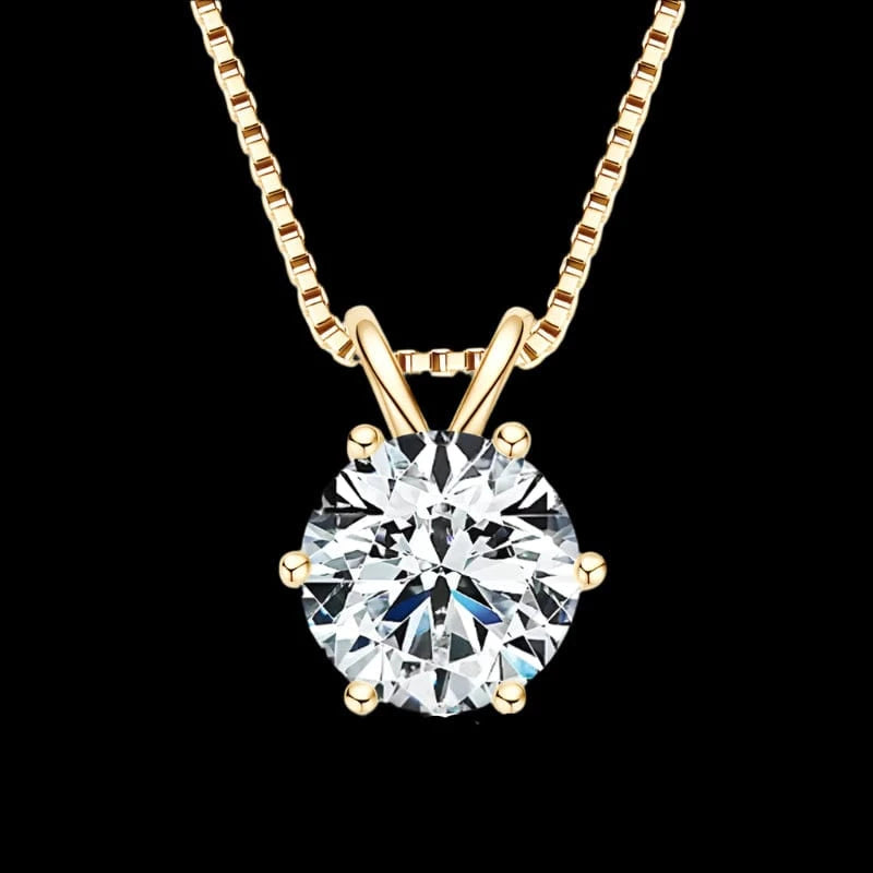 The Carat Cave Gold - 8mm - 2.0ct Certified Moissanite Pendant Necklace 925 Sterling Silver