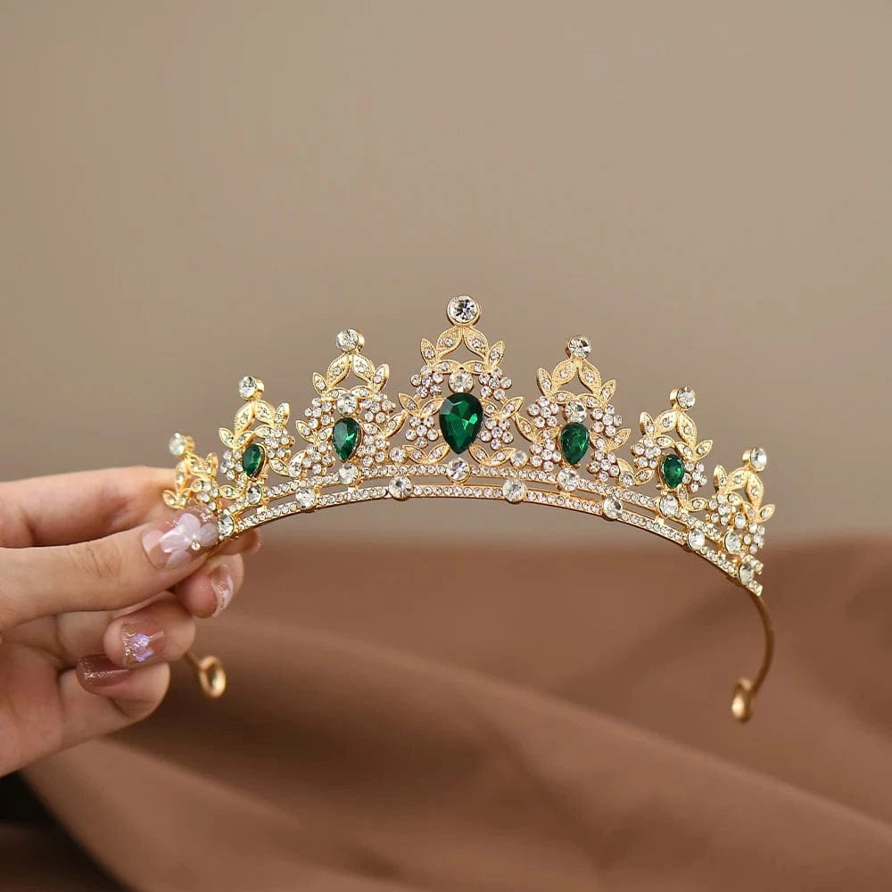 The Carat Cave Gold and Green Flower Girl Crystal Tiara