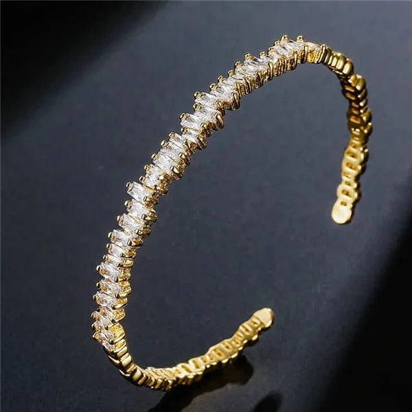 The Carat Cave Gold Baguette CZ Open Cuff Bangle – Platinum Plated