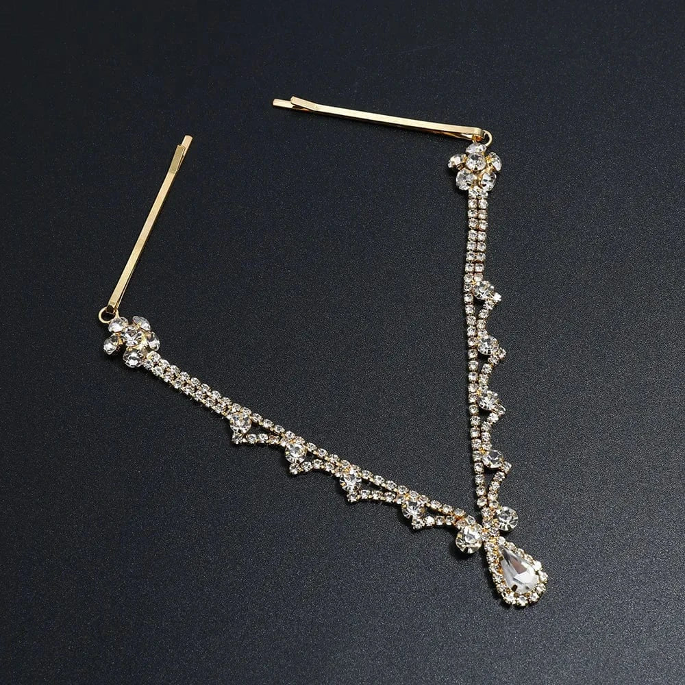 The Carat Cave Gold Bridal Water Drop Forehead Tiara Chain
