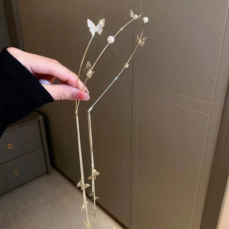 The Carat Cave Gold Crystal Butterfly Hair Tiara – Pearl Accent Headband