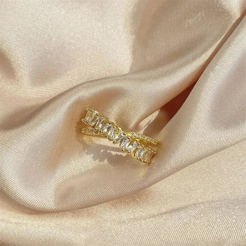 The Carat Cave Gold Luxury CZ Geometric Adjustable Ring