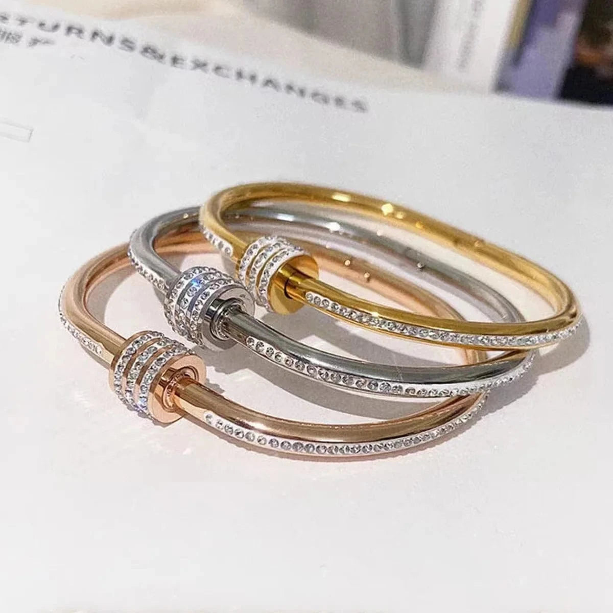 The Carat Cave Gold-Plated Stainless Steel Crystal Wrap Bangle