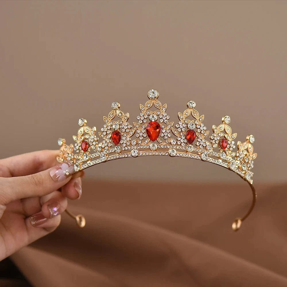 The Carat Cave Gold Rose Red Flower Girl Crystal Tiara