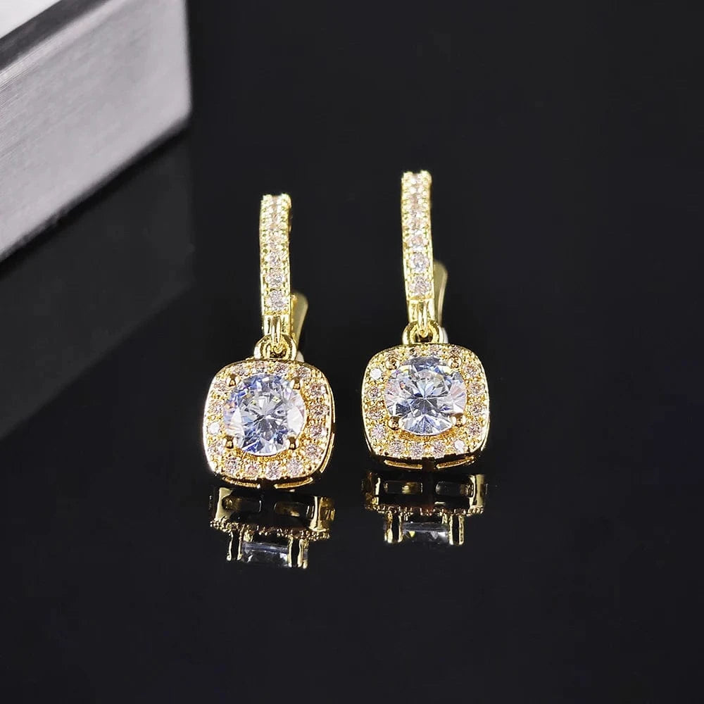 The Carat Cave Gold Square Drop Earrings – CZ Bridal Design