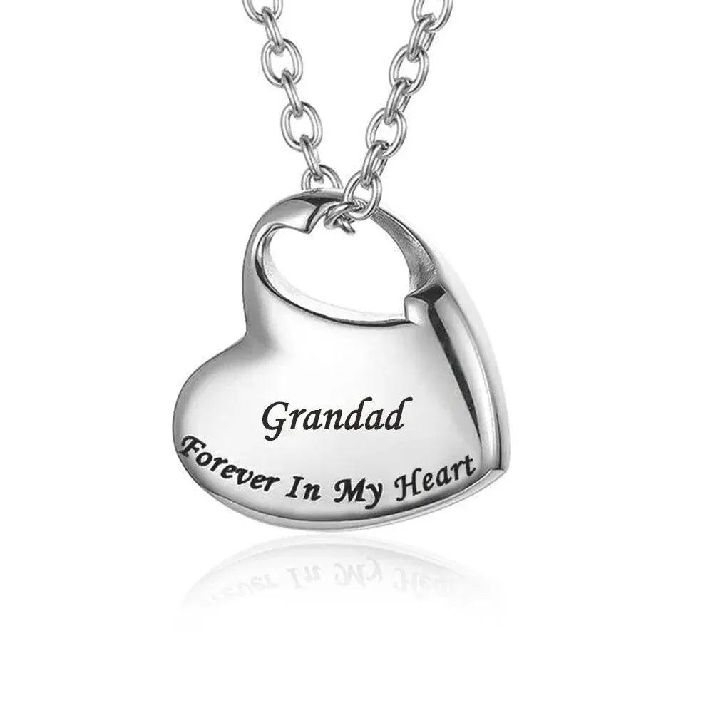 The Carat Cave grandad Cremation Urn Necklace for Ashes Urn Jewelry,Forever in My Heart Carved Stainless Steel Keepsake Waterproof Memorial Pendant