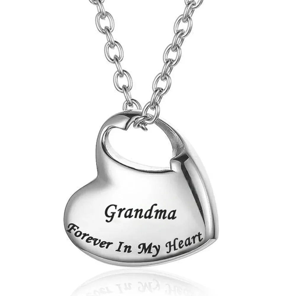The Carat Cave grandma Cremation Urn Necklace for Ashes Urn Jewelry,Forever in My Heart Carved Stainless Steel Keepsake Waterproof Memorial Pendant