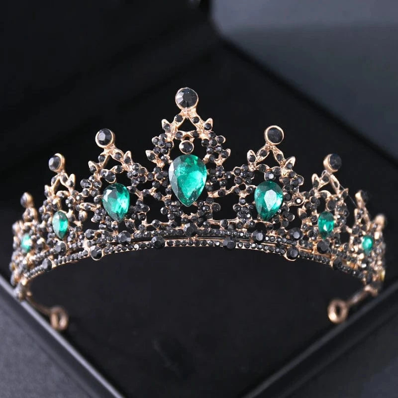 The Carat Cave Green and Black Crystal Tiara – Silver Diadem