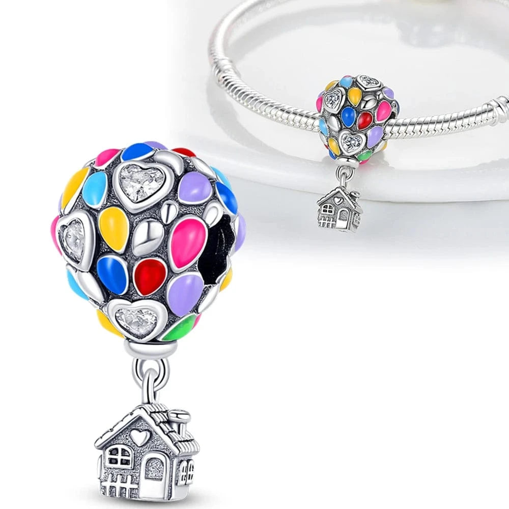 The Carat Cave KTC065 925 Sterling Silver Sparkling Pink Hot Air Balloon Dangle Fit Charms Silver 925 Original Bracelet for Jewelry Making