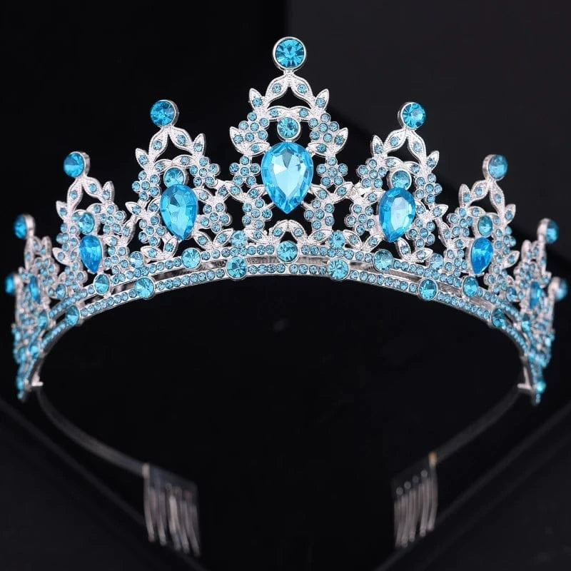The Carat Cave Lake Blue Style Crystal Tiara – Silver Diadem