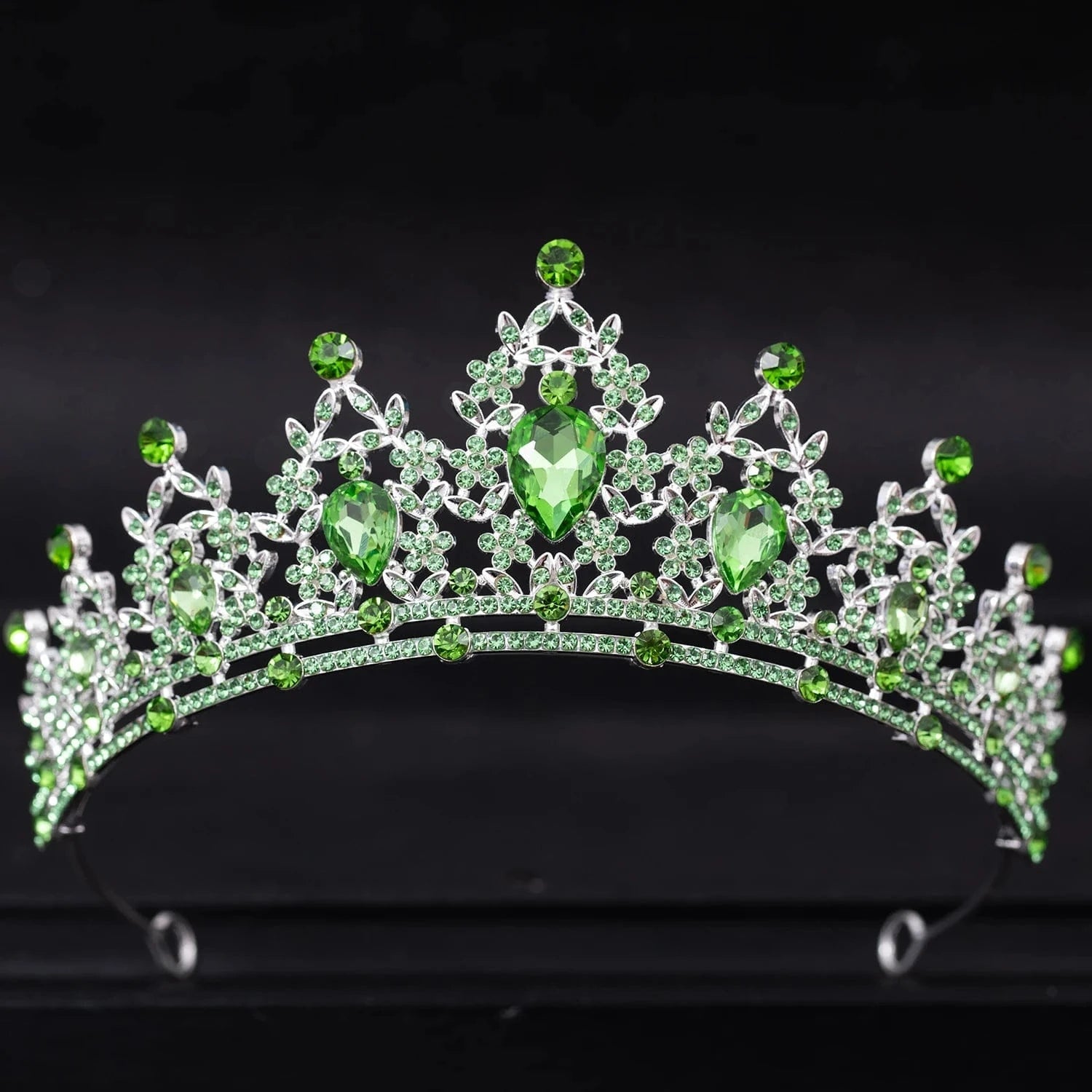 The Carat Cave Light Green Crystal Tiara – Silver Diadem