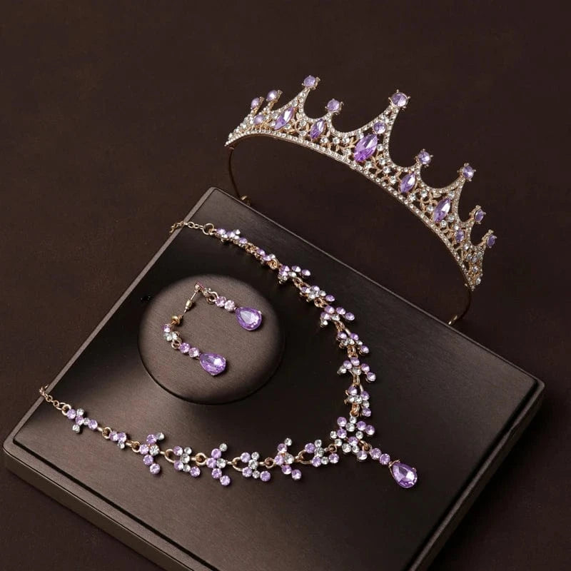 The Carat Cave Lilac Bloom Set Bridal Tiara & Jewellery Set – 4 Piece