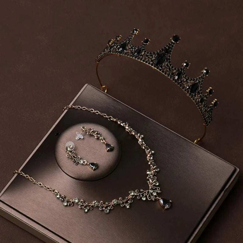 The Carat Cave Midnight Crown Set Bridal Tiara & Jewellery Set – 4 Piece
