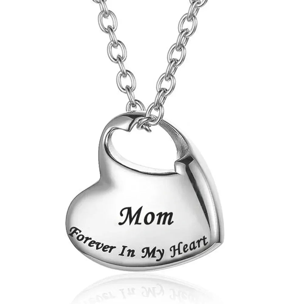 The Carat Cave mom Cremation Urn Necklace for Ashes Urn Jewelry,Forever in My Heart Carved Stainless Steel Keepsake Waterproof Memorial Pendant