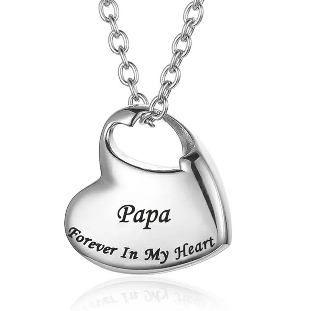 The Carat Cave papa Cremation Urn Necklace for Ashes Urn Jewelry,Forever in My Heart Carved Stainless Steel Keepsake Waterproof Memorial Pendant