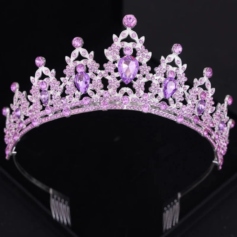 The Carat Cave Purple Style Crystal Tiara – Silver Diadem